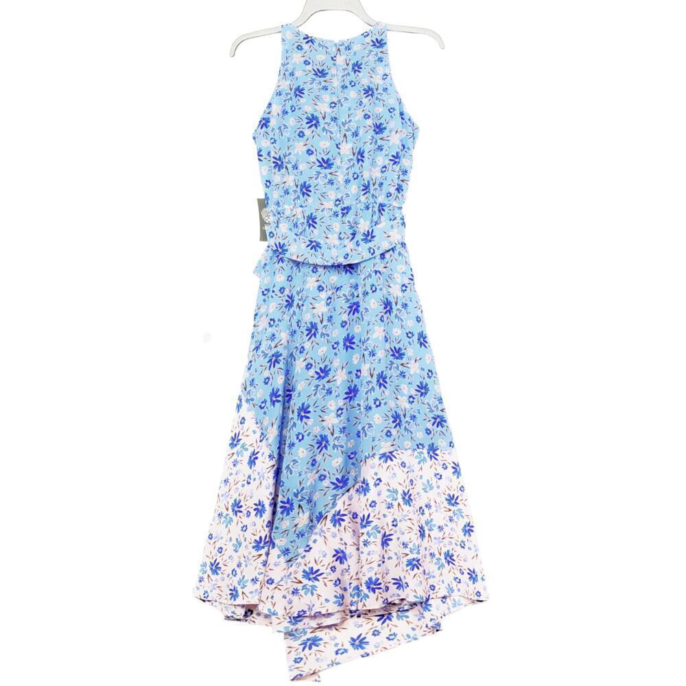 New Vince Camuto Women's Mixed Floral Print Halter Neck Asymmetric Midi Dress - Picture 4 of 6